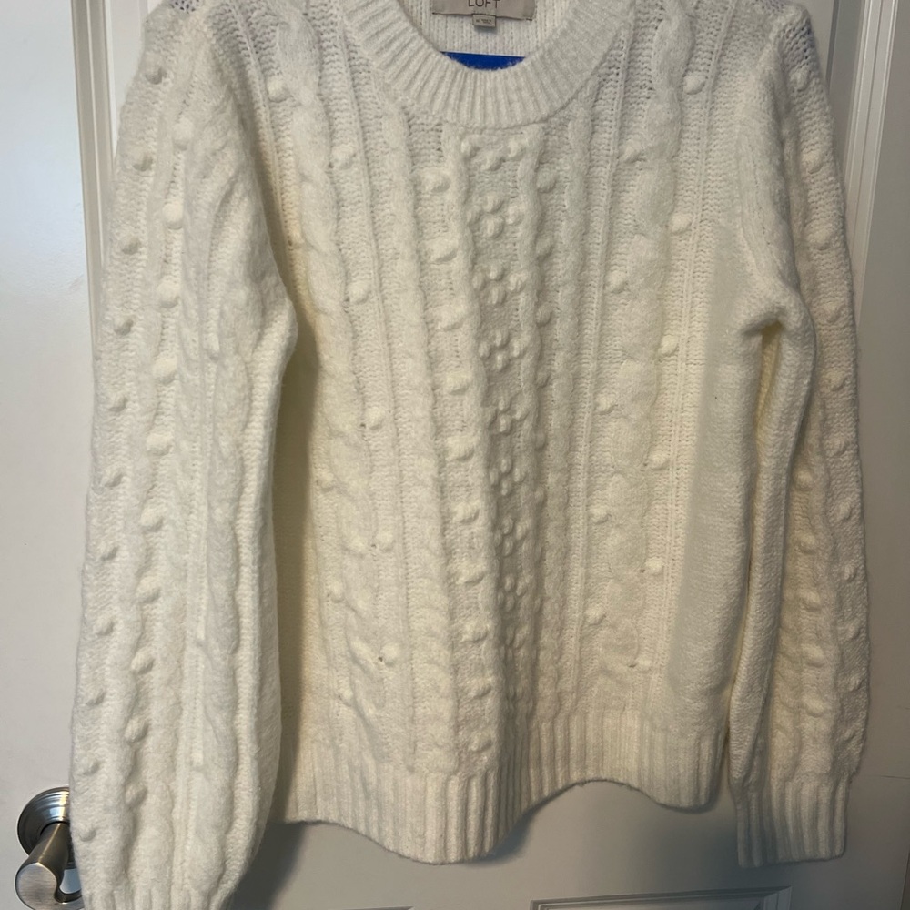 LOFT Ivory Cable Knit Sweater